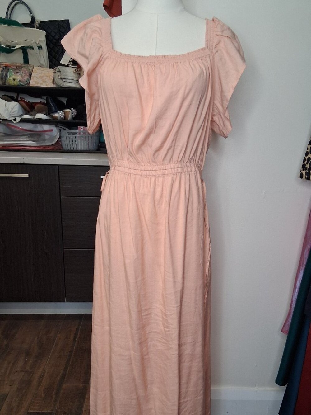 Uniqlo Light Pink Open Back Short Sleeve Dress Size L